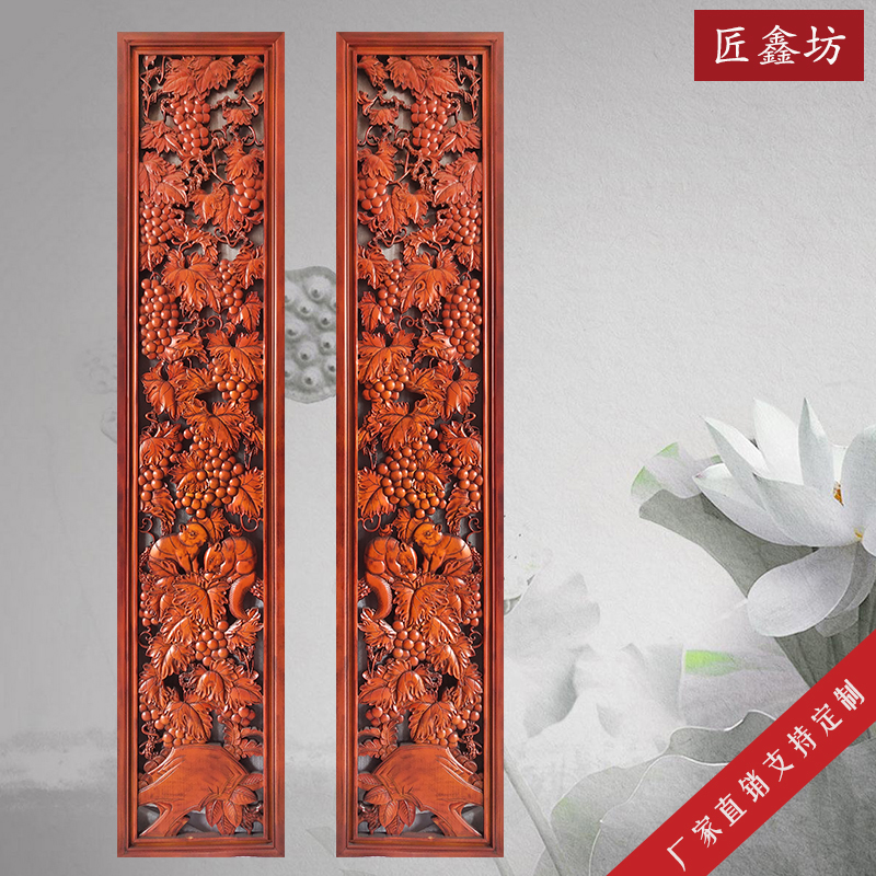 东阳新中式香樟实木雕花客餐厅办公室玄关电视背景隔断墙屏风装饰