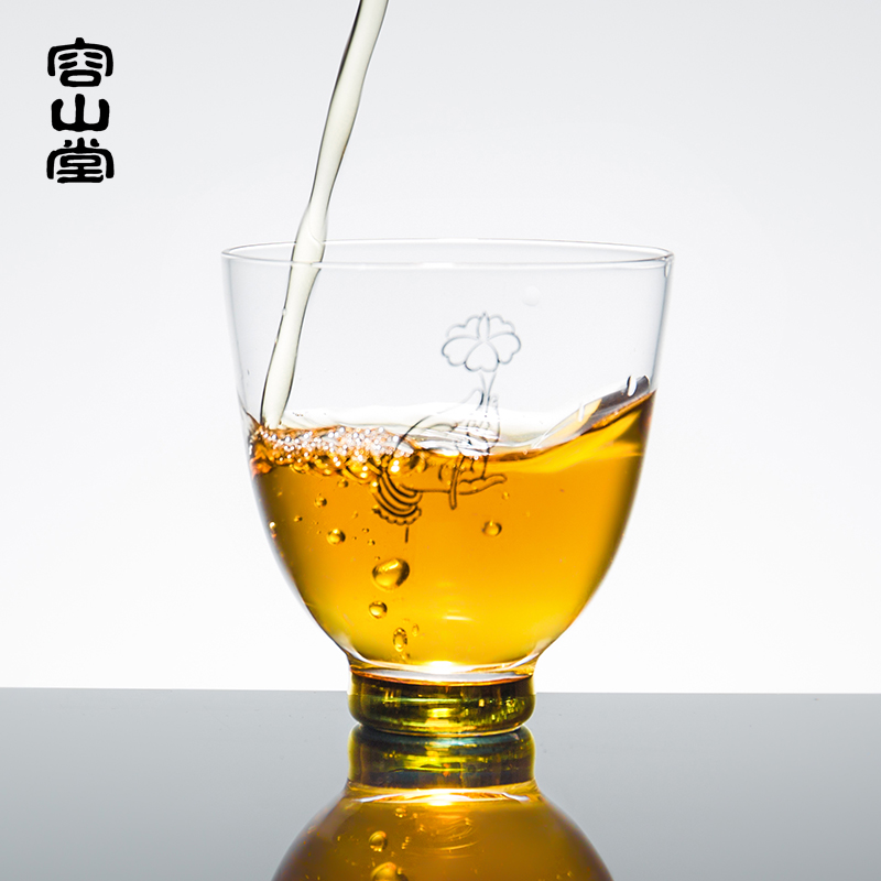 容山堂 手绘玻璃茶杯 耐热小品茗杯主人杯个人斗笠杯功夫单杯莲花