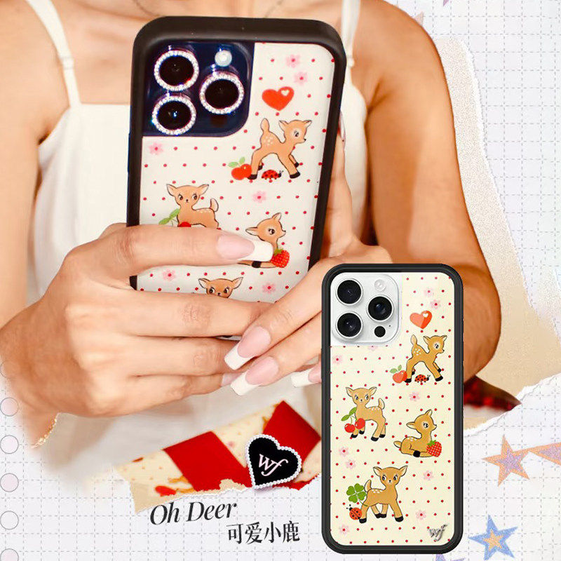 欧美wf新款潮壳樱桃爱心草莓小鹿潮牌苹果16Pro手机壳适用iPhone15/14/13ProMax红点梅花防摔保护套12/17