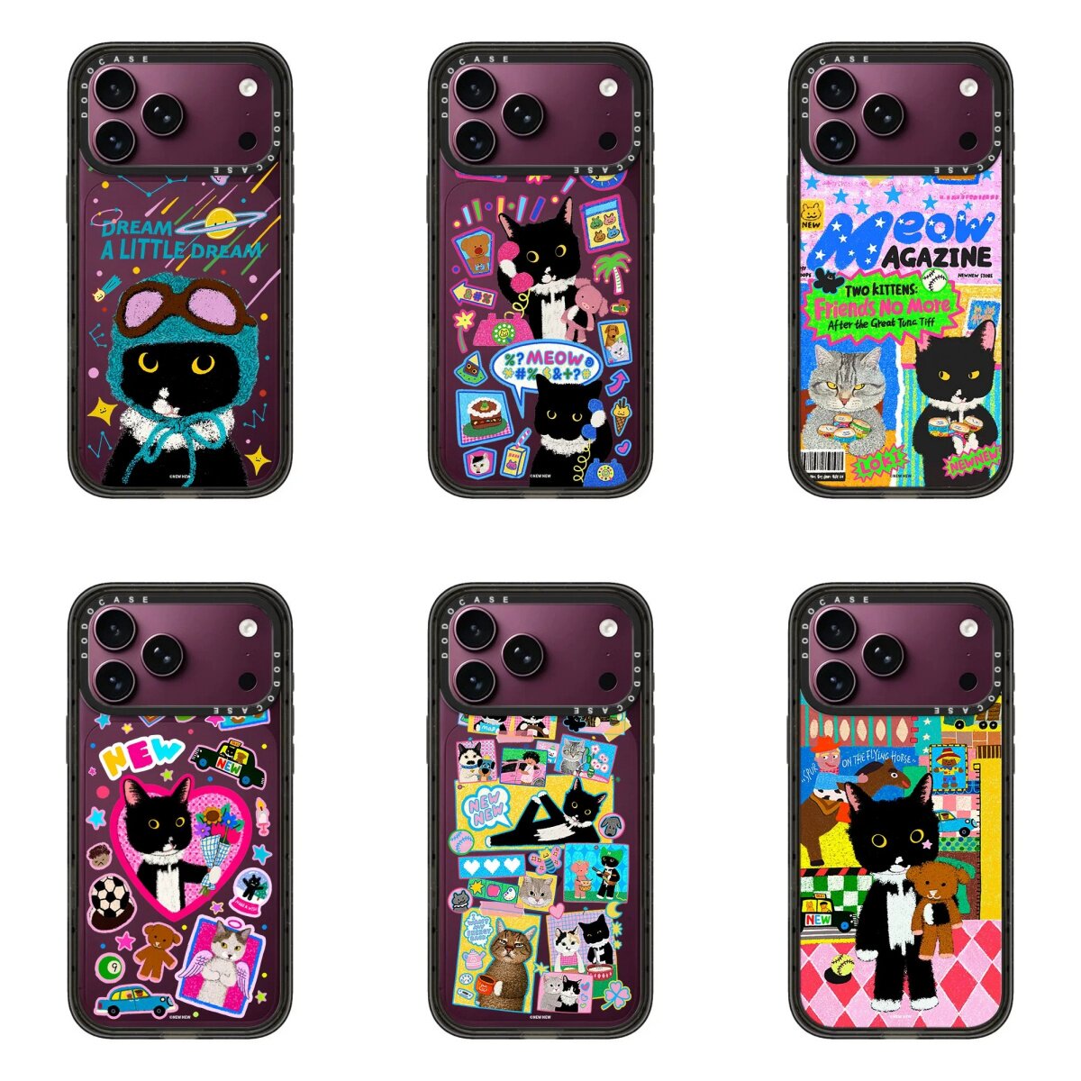 DODOCASE捧花小黑猫爱心拼贴勃艮第酒红苹果适用于iPhone18/17/16Promax甜酷可爱防摔手机壳15/14/13/Pro磁吸