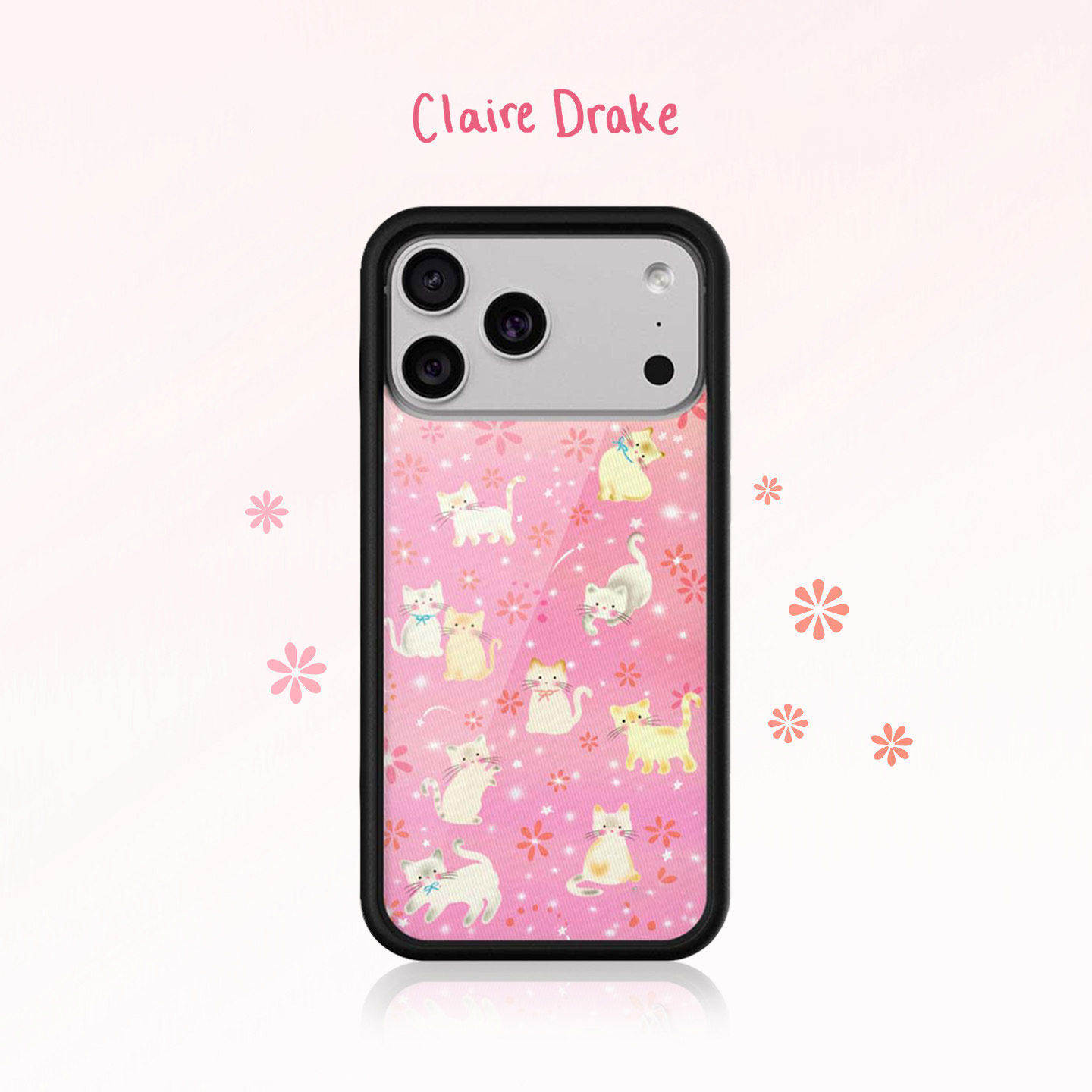 Claire Drake联名wf粉底樱花猫咪手机壳适用苹果iPhone17/16/15/Pro/Max硬壳全包防摔保护套个性时尚wf猫咪