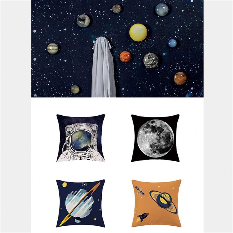 太空星球抱枕靠垫男孩儿q童样板房间宇航员星空宇宙飞船月地球火