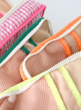 韩国afrocat清新时尚纹棉布笔袋大容量ins风拉链文具Y收纳包化妆