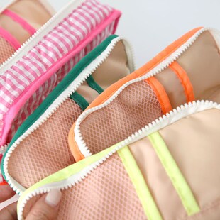 韩国afrocat清新时尚纹棉布笔袋大容量ins风拉链文具Y收纳包化妆