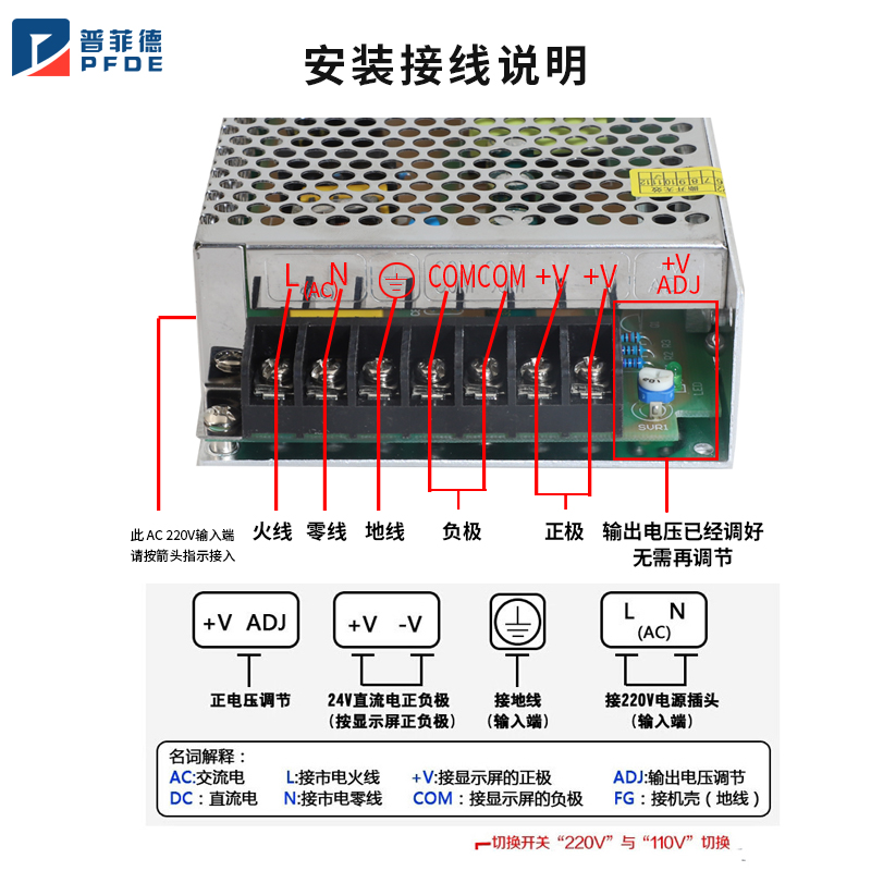 普菲德150W开关电源AC22u0V转DC12V/24V交流转直流供电变压器模块