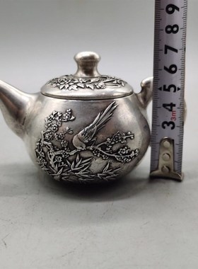 仿古纯铜白铜喜上眉梢家居w装饰摆件茶壶精工打造铜壶收藏摆件