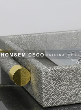 轻奢pu皮革蓝色首饰盒茶几台托盘样板房间桌面P摆件收纳盘软装饰