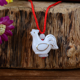 陶瓷白色蛇羊描金l12十二生肖属鸡狗相吊坠项链属牛猪猴马兔鼠虎