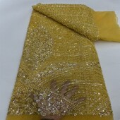 重工泡珠蕾丝欧美新娘婚纱礼服网布面料重工beaHded lace fabric