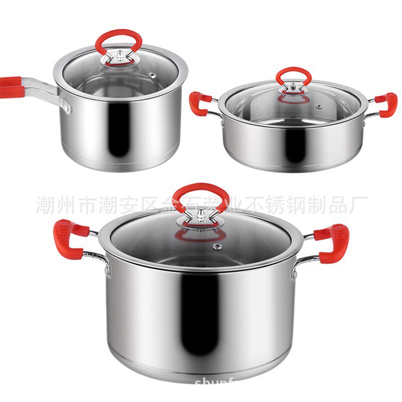 430不锈钢锅套装复底奶锅加厚汤锅炒锅明L珠锅蒸锅尊享法拉锅套装