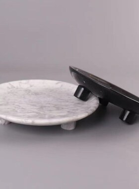 现代简约酒店样板间m软装饰品天然大理石圆形托盘收纳盘果盘点心