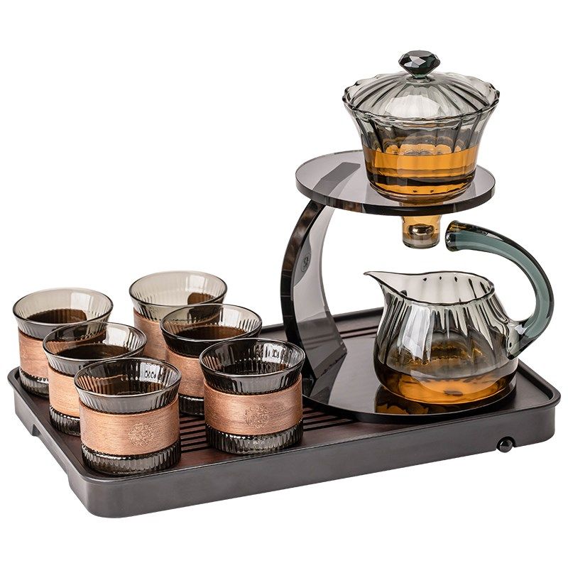 2024新款青灰玻璃懒r人自动茶具套装家用磁吸茶壶功夫茶杯泡茶神,餐饮具,整套茶具,淘宝优惠券,粉丝福利购,淘宝优惠卷