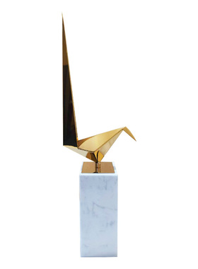 轻奢家居不锈钢千纸鹤大理石摆件古铜色婚庆办公室会X展客厅鸟摆