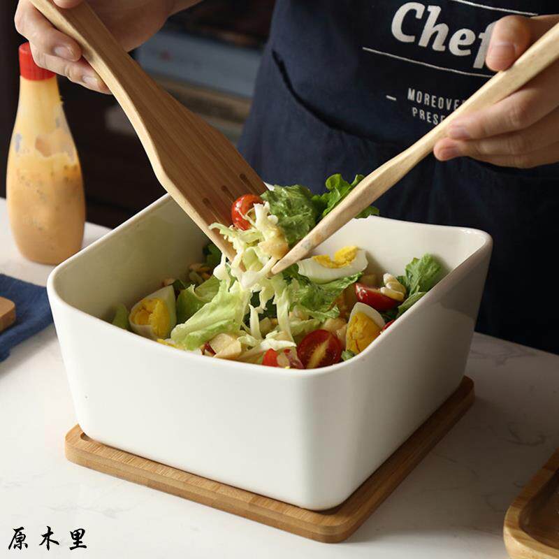 创意干果盘陶瓷沙k拉碗带叉家用水果盘碗客厅个性糖果篮小吃点心