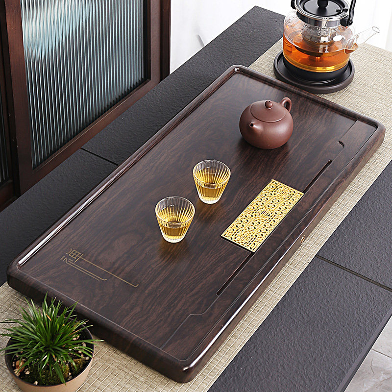 黑檀木实木茶盘整块原木竹制高档家用2024新款排水茶具泡茶台托盘
