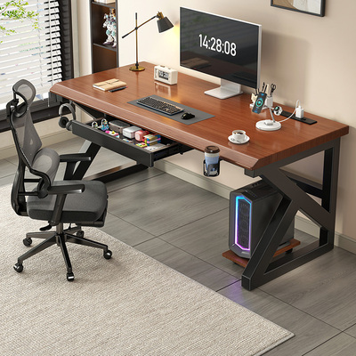 实木大板电脑桌带抽屉家用学习书桌台式办公桌子简约工作台电竞桌