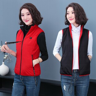 双面穿智能加热马甲女款充电衣服温控电热背心两面穿羽绒棉马夹冬