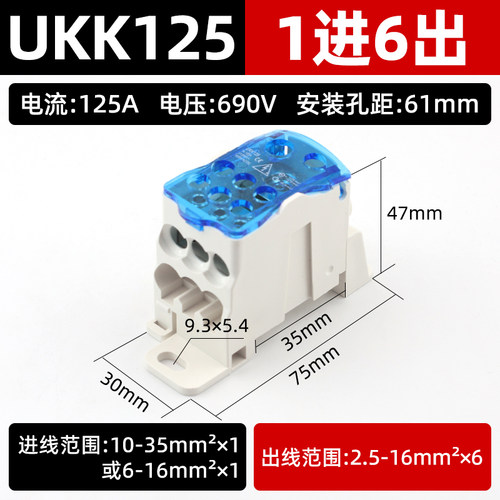 一进多出导轨式分线盒UKK80A 125A 160A 250A 400A500A零线端子排