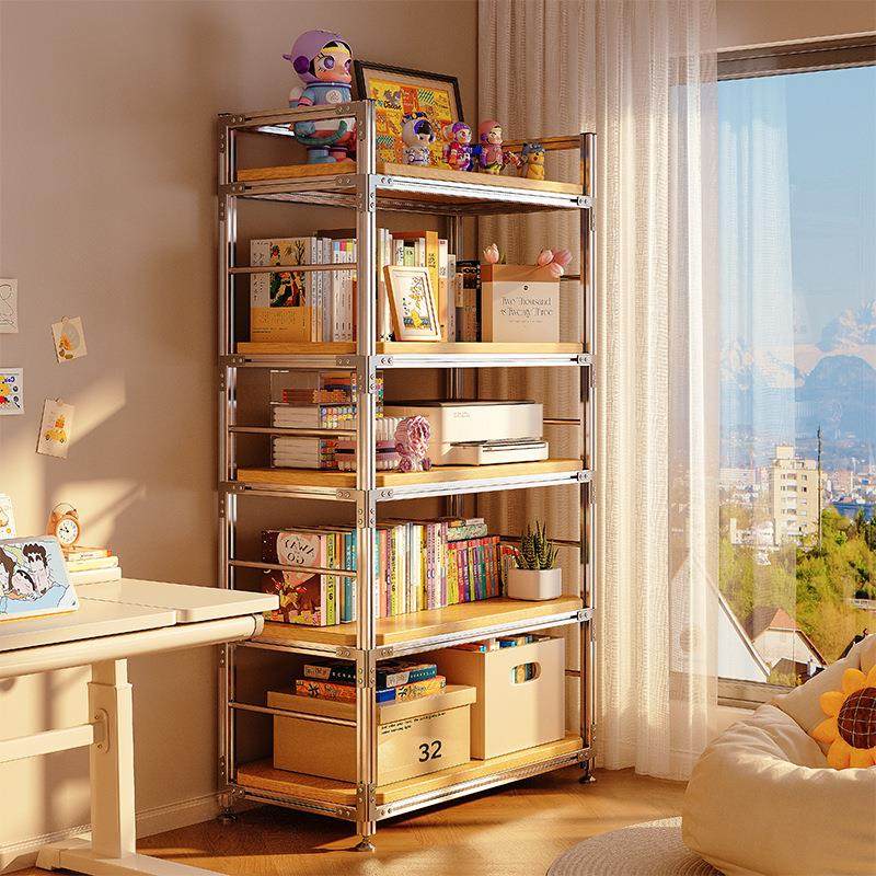 铝型材书架落地置物架多层收纳架子货架儿童一体靠墙学生简易书柜,收纳整理,书桌收纳置物架,淘宝优惠券,粉丝福利购,淘宝优惠卷
