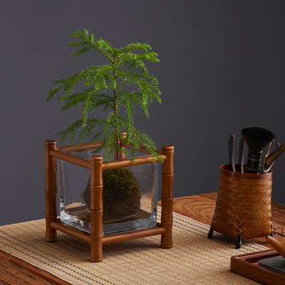 竹制桌面养生鱼缸架茶室装饰花几盆景绿植花台架展示台案几置物架