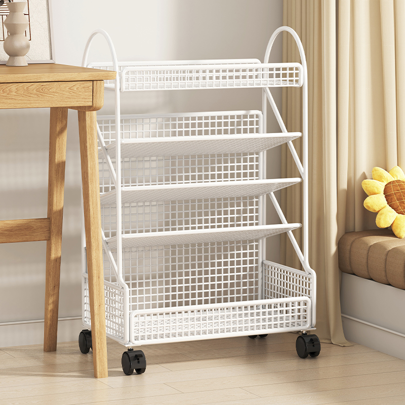 桌边置物架落地小书架移动带轮收纳多层简易课桌书本办公铁艺柜子