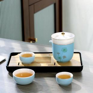 羊脂玉瓷白瓷旅行茶具套装 中式 快客杯陶瓷便携包高档户外家用办公