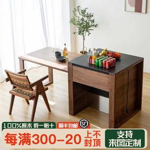 北美黑胡桃木中岛台实木家用伸缩吧台桌客厅餐边柜收纳储物柜