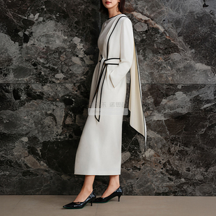 新款 25年秋冬季 围裹飘带连衣裙XF06115V1 长裙通勤 羊毛奈袁泉同款