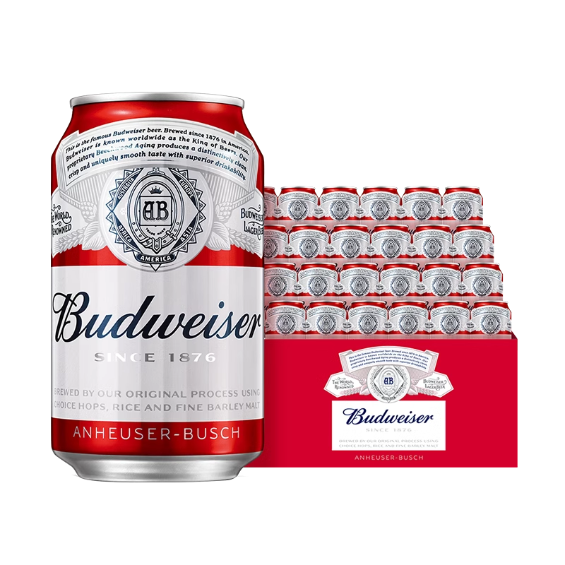 Budweiser/百威啤酒经典醇正330ml*24小罐装熟啤酒 酒类 啤酒 原图主图