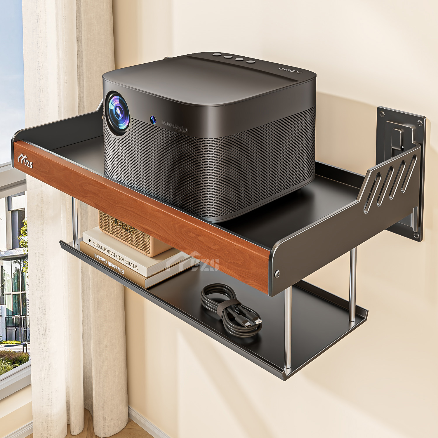 投影仪支架墙上壁挂床头置物架适用小米坚果极米当贝小明爱普生复古放置台胡桃木云台沙发天猫魔屏多功能架子