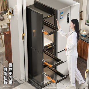 带门厨房抽拉款置物架夹缝柜冰箱侧面落地微波炉多功能加高收纳柜