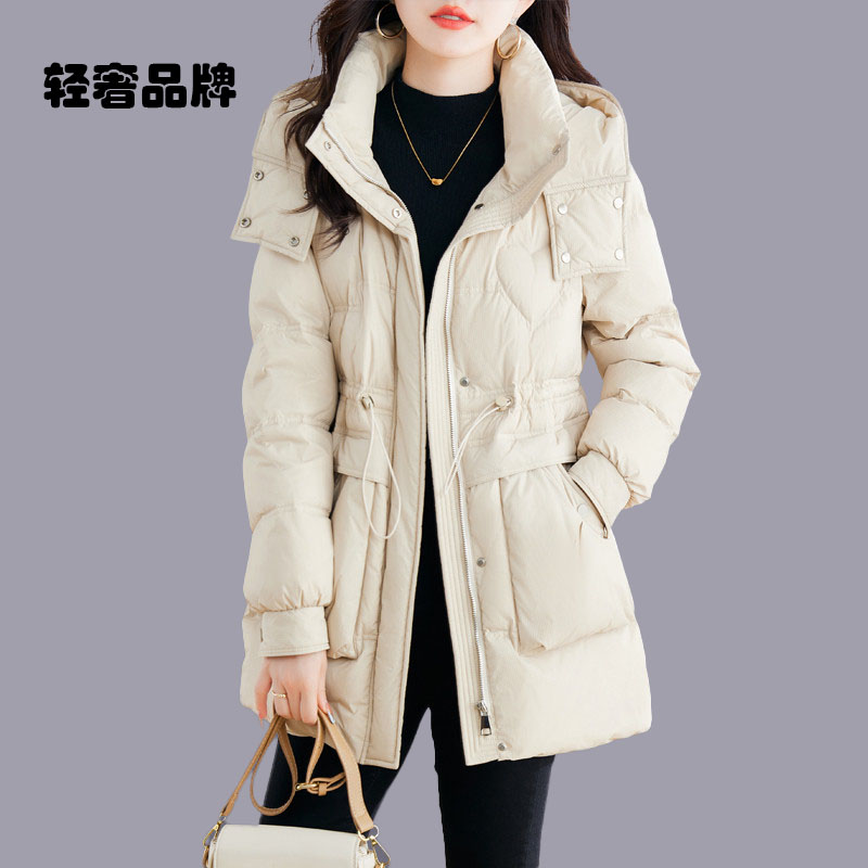 朗姿约定羽绒服女冬季2026年新款小个子白鸭绒中长款收腰显瘦外套