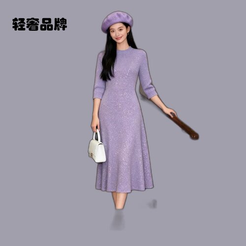 闪耀星空进口彩纱收腰气质针织连衣裙显瘦新年圣诞派对裙子2165