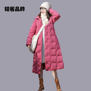 朗姿约定复古翻领加厚羽绒服女冬中长款白鸭绒粉色长绒棉修身外套
