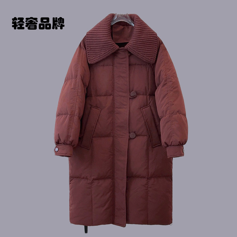 朗姿约定羽绒服女中长款2026年新款毛线领翻领过膝90白鸭绒冬季