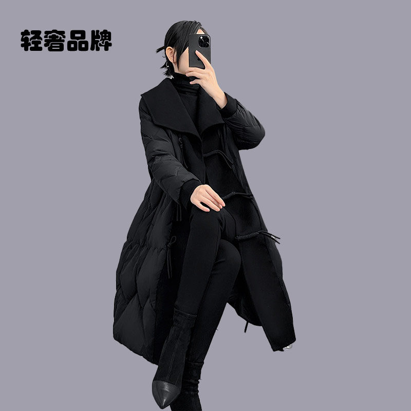 朗姿约定新中式羽绒服2026冬季新款羊绒中长款小个子白鸭绒外套女