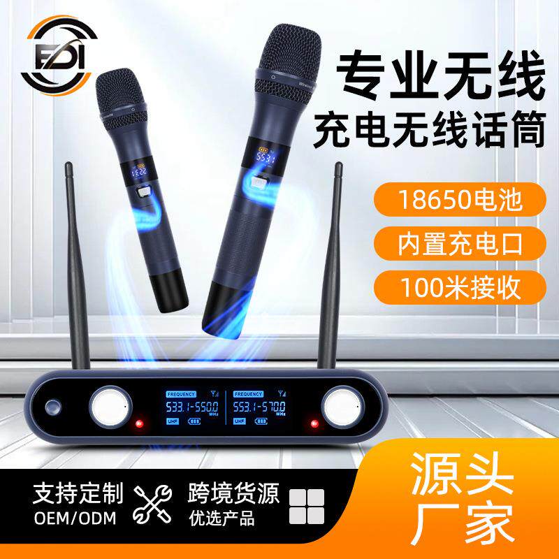 跨境私模U段充电无线麦克风一拖二电视K歌功放调音台电脑动圈话筒