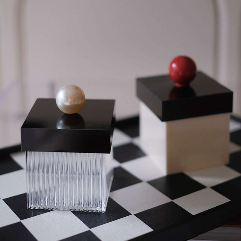 亚克力红球珍珠棉签盒条纹透明收纳盒牙线火柴盒创意简约