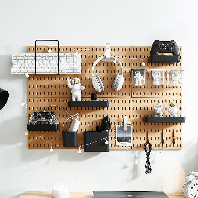 洞洞板免打孔墙上收纳置物架电竞面房书桌壁挂黑色装饰隔板展示架