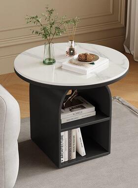 法式卧室黑色奶油风岩板沙发艺术边几收纳柜客厅家用小桌子置物架