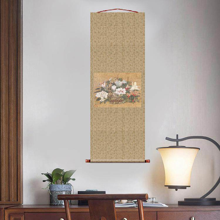 宋画小品李嵩花篮图页团扇挂轴条幅卷轴花鸟画名画复制品玄关画