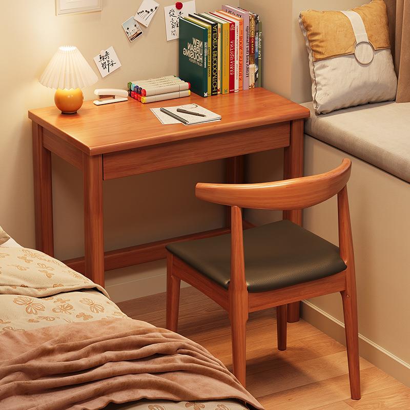 实木书桌家用小户型床边桌卧室单人电脑桌学生家用带抽屉学习桌椅