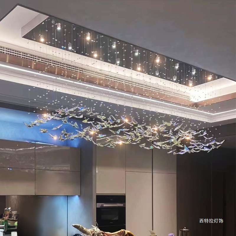 蝴蝶K9水晶吊灯别墅中空客厅灯感大厅复式楼梯长线chandelier