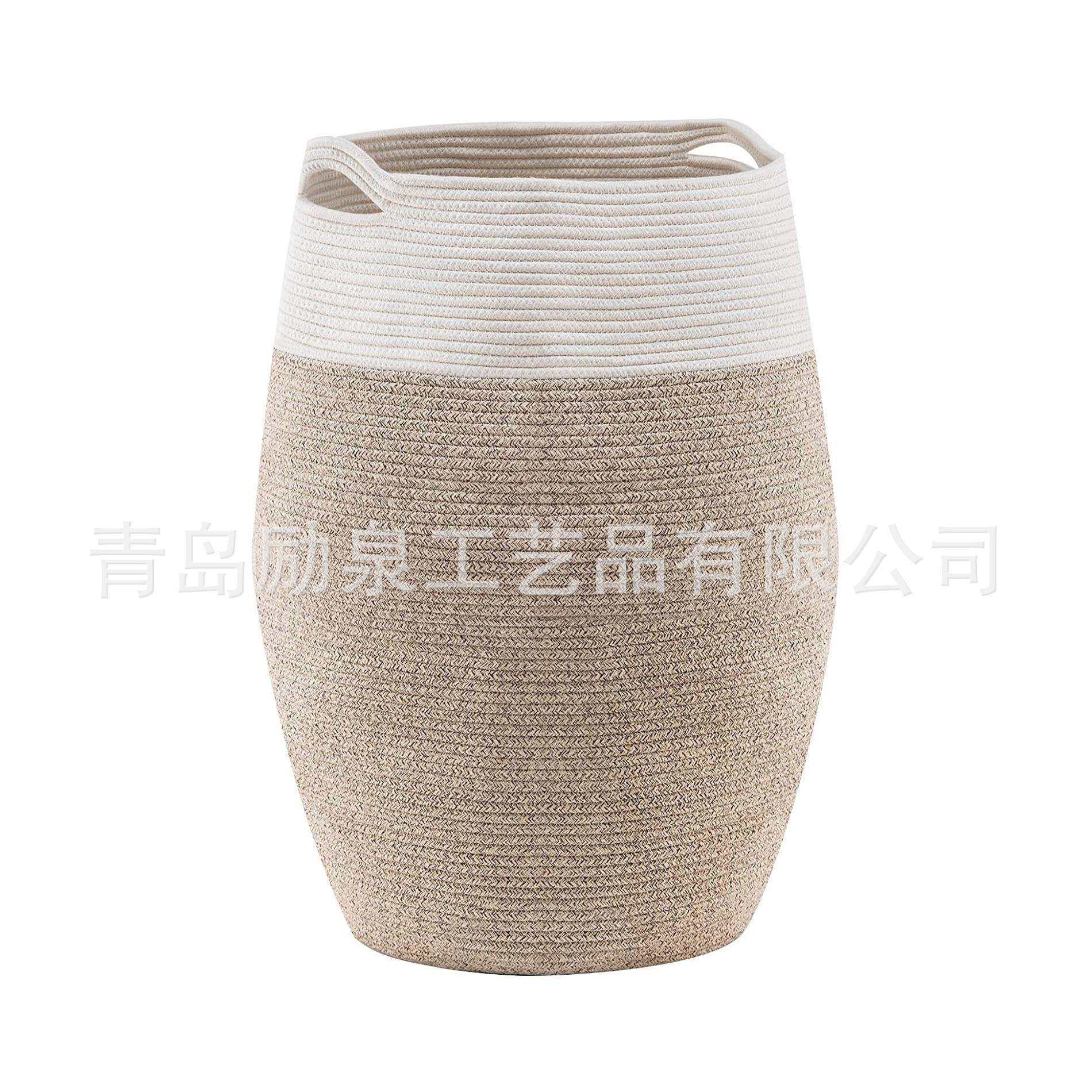 棉绳收纳筐脏衣篮大容量鼓肚棉线编织篓储物桶带把手洗衣桶篮
