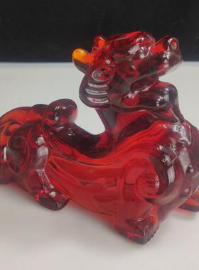 机彩色玻璃白玉料琉璃黄色开荒年大深红吉祥貔貅麒麟客厅摆件狮子