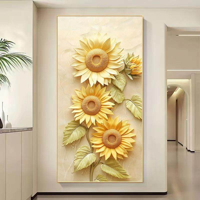 向日葵玄关装饰画奶油风花卉客厅走廊过道挂画现代入户进门壁画灯