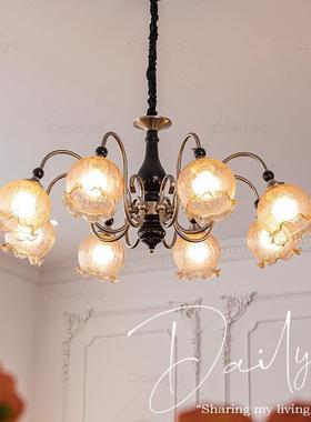 Nacy中古白蜡木客厅吊灯美式复古铃兰花朵灯法式餐厅浪漫主卧室灯