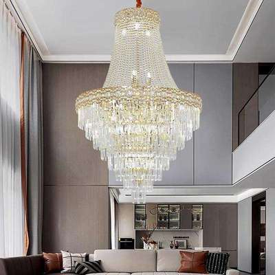 轻奢别墅中空复式楼大吊灯水晶大厅旋梯楼梯后现代客厅酒店大堂灯