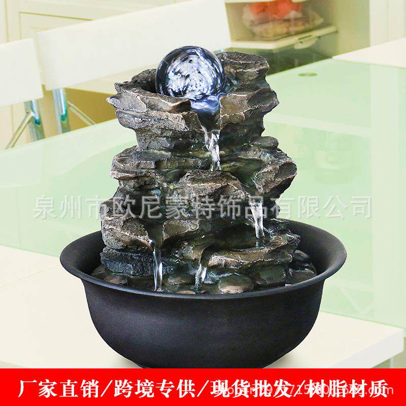 厂家直销中式流水喷泉树脂流水喷泉风水球摆设风水轮湿器家居开业