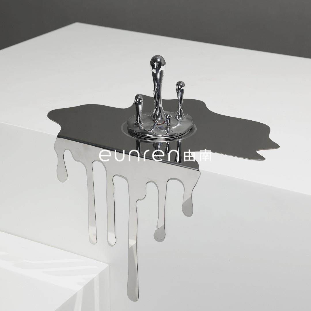 现代简约不锈钢水滴倒影摆件客厅样板间玄关办公室书房软装饰品